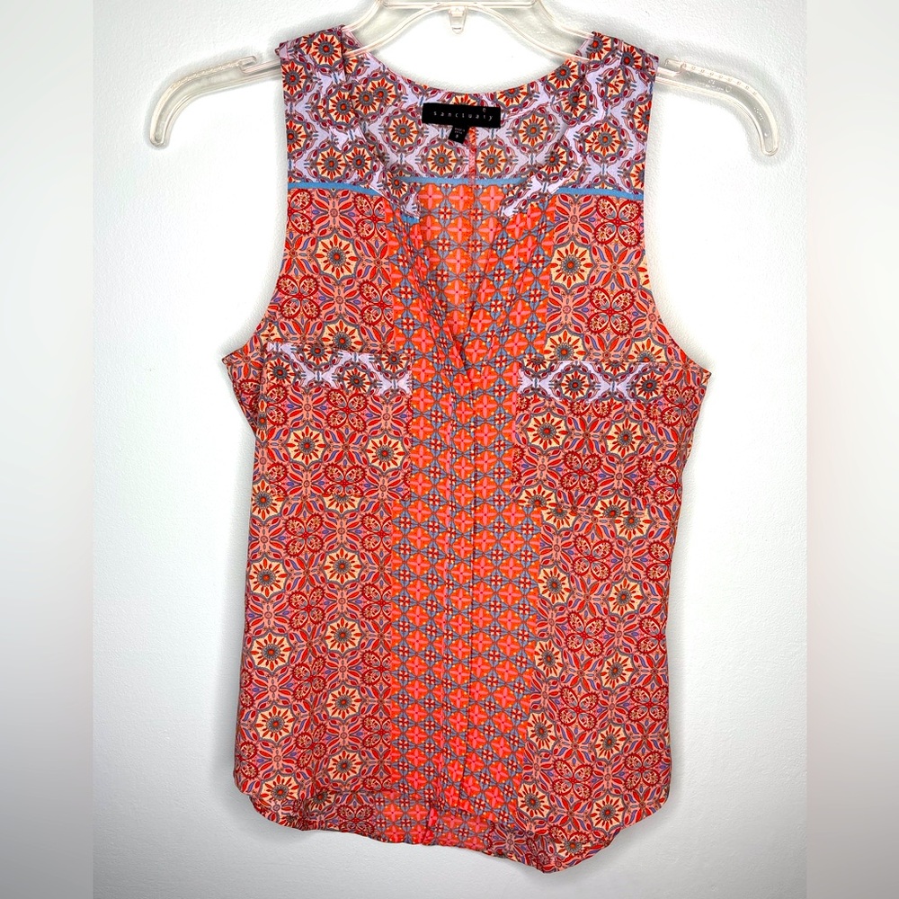 Sanctuary Sleeveless Top – Coral, Blue & Red – Size S